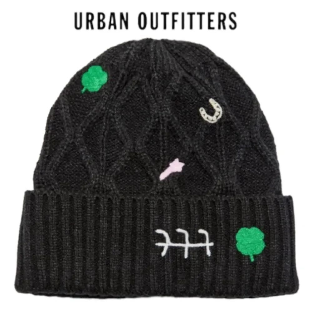 NEW Urban Outfitters UO Bella Embroidered Black Hat Beanie